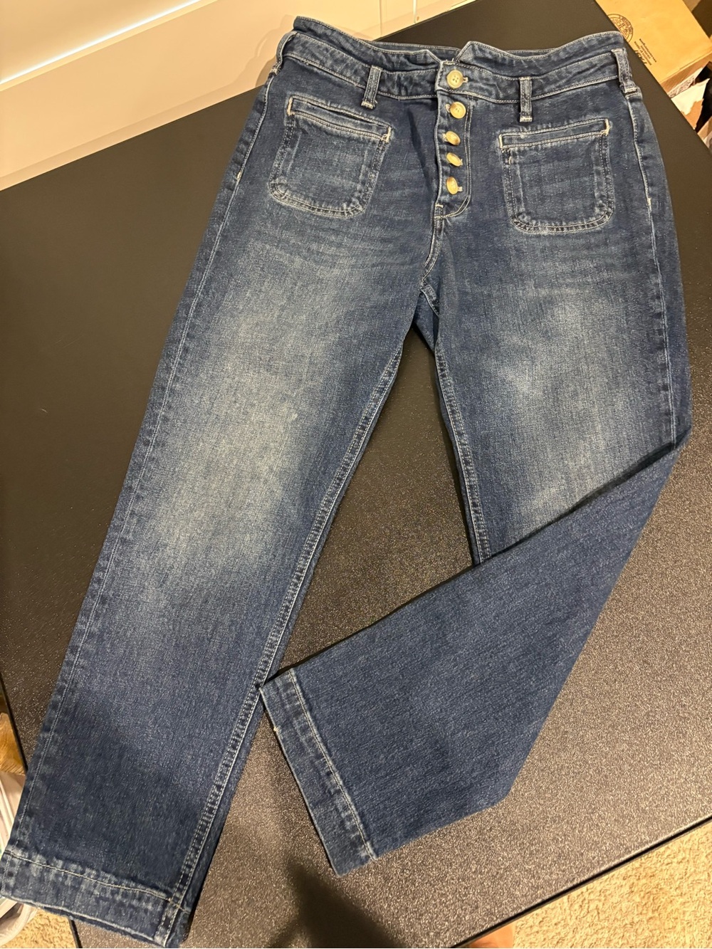 Pilcro and the Letterpress Anthropologie Dark Blue High-Rise Button-Fly Jeans